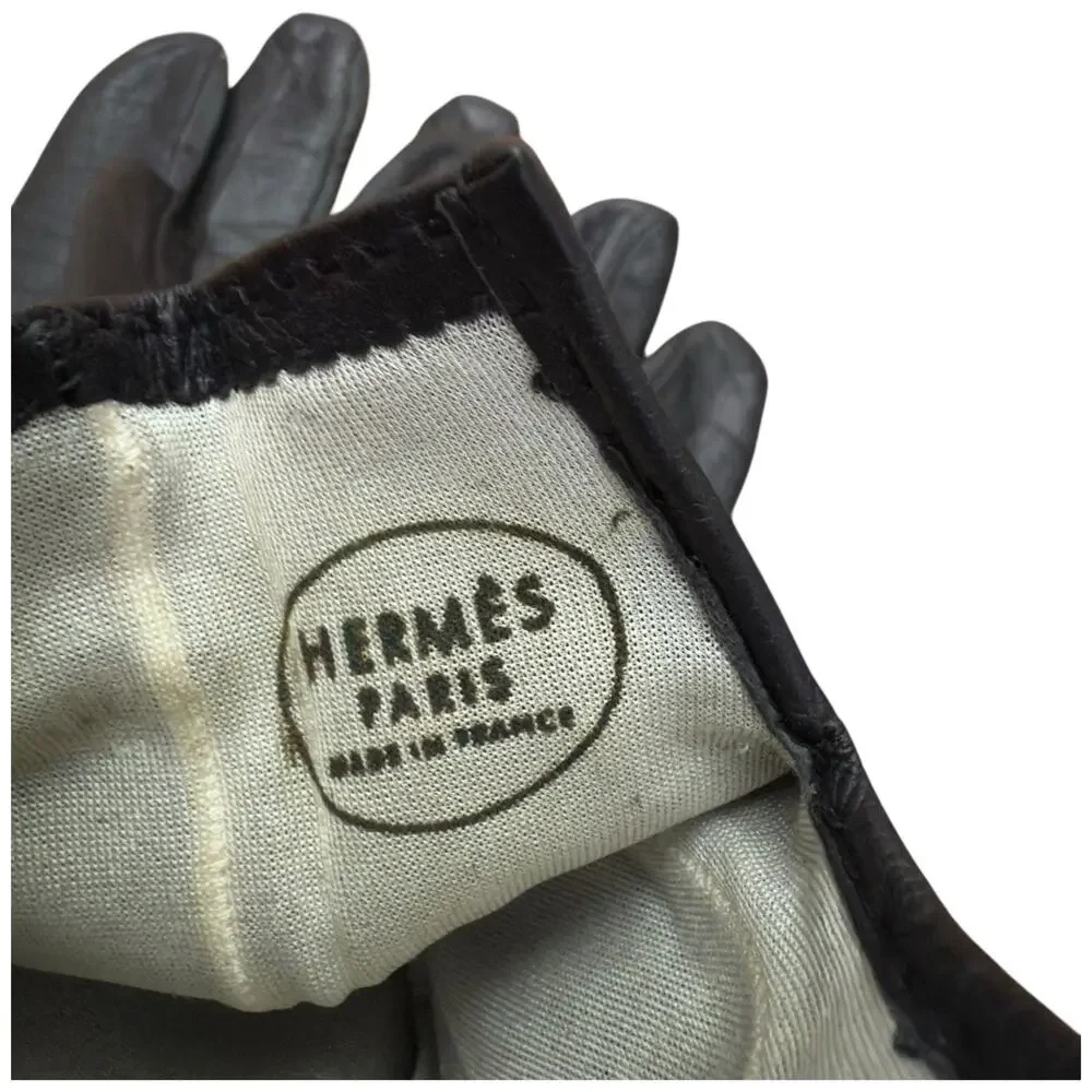 Hermes Women's Leather Gloves In Black Size 7.5